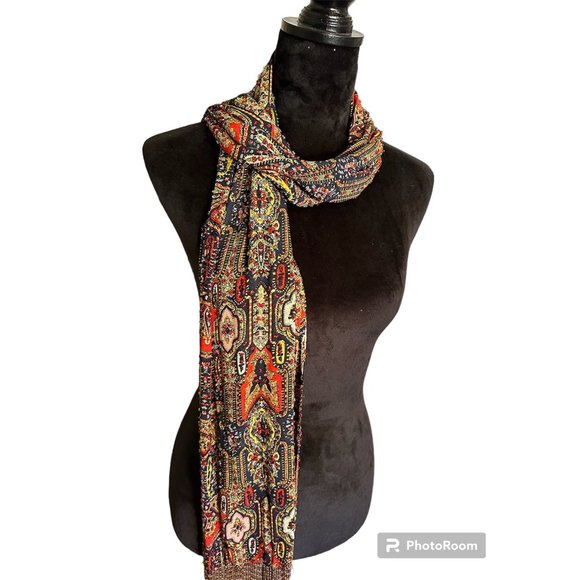 Vintage DKNY Beaded DOuble Layer Silk Paisley Chiffon Scarf - Picture 2 of 4